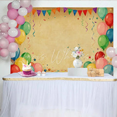 Lofaris Vibrant Balloons and Bunting Flags Party Backdrop Vintage Brown Confetti for Birthday Celebration
