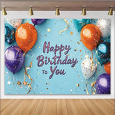 Lofaris Vibrant Balloons and Gold Confetti Light Blue Happy Birthday to You Backdrop Festive Party Decor