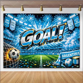 Lofaris Vibrant Blue Football Stadium Backdrop with Goal Celebration and Fireworks Argentina Soccer Theme for Party Photography