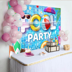 Lofaris Vibrant Blue Pool Party Backdrop with Swimming Rings Summer Vacation Photography Background for Event Decor.