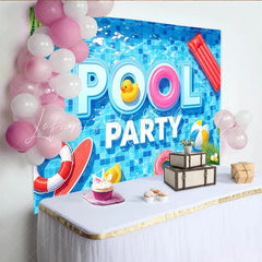 Lofaris Vibrant Blue Pool Party Photography Backdrop with Summer Floats and Palm Leaves Fun Water Background for Event Photoshoot