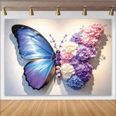 Lofaris Vibrant Blue Wing and Colorful Floral Butterfly Photography Backdrop Artistic Flower Background for Studio Photoshoot and Event