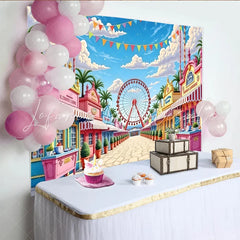 Lofaris Vibrant Cartoon Amusement Park Photography Backdrop Colorful Carnival Street Scene Background for Kids Party