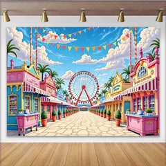 Lofaris Vibrant Cartoon Amusement Park Photography Backdrop Colorful Carnival Street Scene Background for Kids Party