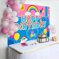 Lofaris Vibrant Cartoon Birthday Backdrop with School Bus Rainbow Fun Photo Background for Kids Party Decoration