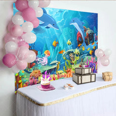 Lofaris Vibrant Cartoon Ocean Photography Backdrop with Dolphins and Colorful Fish Underwater Scene Background for Kids Party Photoshoot