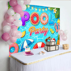 Lofaris Vibrant Cartoon Pool Party Backdrop with Summer Elements Fun Photography Background for Kids and Adults