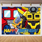Lofaris Vibrant Cartoon Robot Birthday Backdrop with Happy Birthday Text Colorful Party Background for Kids Photoshoot and Decoration