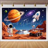 Lofaris Vibrant Cartoon Space Photography Backdrop with Astronaut and Planets Colorful Studio Background for Kids Party Decor