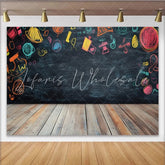 Lofaris Vibrant Chalk Doodle Birthday Backdrop with Wooden Floor Black Chalkboard Background for Kids Party Photography