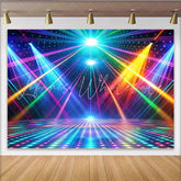 Lofaris Vibrant Colorful Disco Dance Backdrop with Bright Spotlights and Laser Beams Dynamic Stage Lighting Background for Party and Event