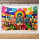 Lofaris Vibrant Colorful Mexican Fiesta Backdrop with Cacti and Pinata Festive Party Decor for Cinco de Mayo Celebration