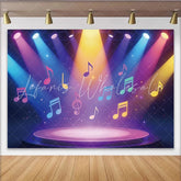 Lofaris Vibrant Colorful Musical Stage Photography Backdrop with Spotlights and Notes Sparkling Party Background for Event Decor