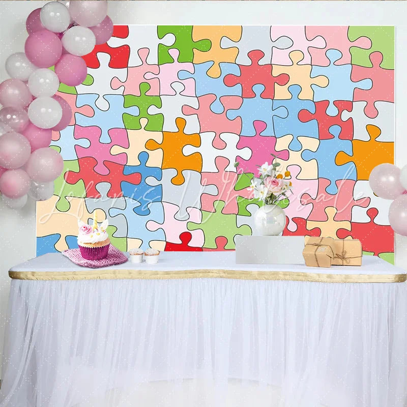 Lofaris Vibrant Colorful Puzzle Piece Photography Backdrop for Kids Abstract Pattern Studio Background for Creative Photoshoot and Party