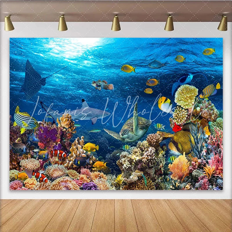 Lofaris Vibrant Coral Reef Underwater Ocean Photography Backdrop with Marine Life Sea Life Background for Photoshoot and Party Decor