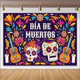 Lofaris Vibrant Day of the Dead Backdrop Sugar Skulls and Guitars Festive Floral Party Background for Mexican Holiday Celebration