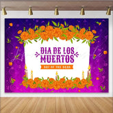 Lofaris Vibrant Day of the Dead Backdrop with Marigold Flowers and Candles for Mexican Fiesta Party Decor and Photography