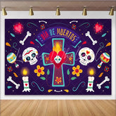 Lofaris Vibrant Day of the Dead Backdrop with Sugar Skulls and Maracas Colorful Mexican Fiesta Background for Cultural Celebration
