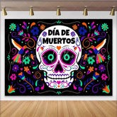 Lofaris Vibrant Day of the Dead Sugar Skull Backdrop Colorful Mexican Fiesta Party Decor for Photography
