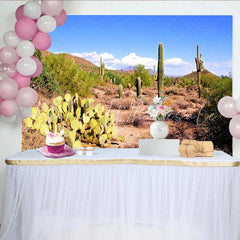 Lofaris Vibrant Desert Photography Backdrop with Saguaro Cacti and Blue Sky Natural Landscape Background for Western Theme Photoshoot