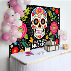 Lofaris Vibrant Dia de los Muertos Backdrop with Colorful Sugar Skull and Floral Patterns Festive Mexican Holiday Background for Celebration