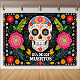 Lofaris Vibrant Dia de los Muertos Backdrop with Colorful Sugar Skull and Floral Patterns Festive Mexican Holiday Background for Celebration