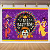 Lofaris Vibrant Dia de los Muertos Backdrop with Skeletons and Sugar Skull Mexican Day of the Dead Photography Background for Celebration