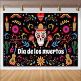 Lofaris Vibrant Dia de los Muertos Backdrop with Sugar Skull and Sombrero Colorful Mexican Fiesta Background for Celebration