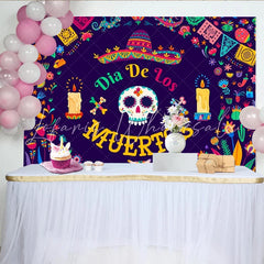 Lofaris Vibrant Dia De Los Muertos Backdrop with Sugar Skull Colorful Flowers and Papel Picado Festive Mexican Fiesta Decor for Party