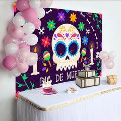 Lofaris Vibrant Dia de Muertos Sugar Skull Backdrop with Colorful Flowers and Candles Festive Mexican Holiday Background for Celebration
