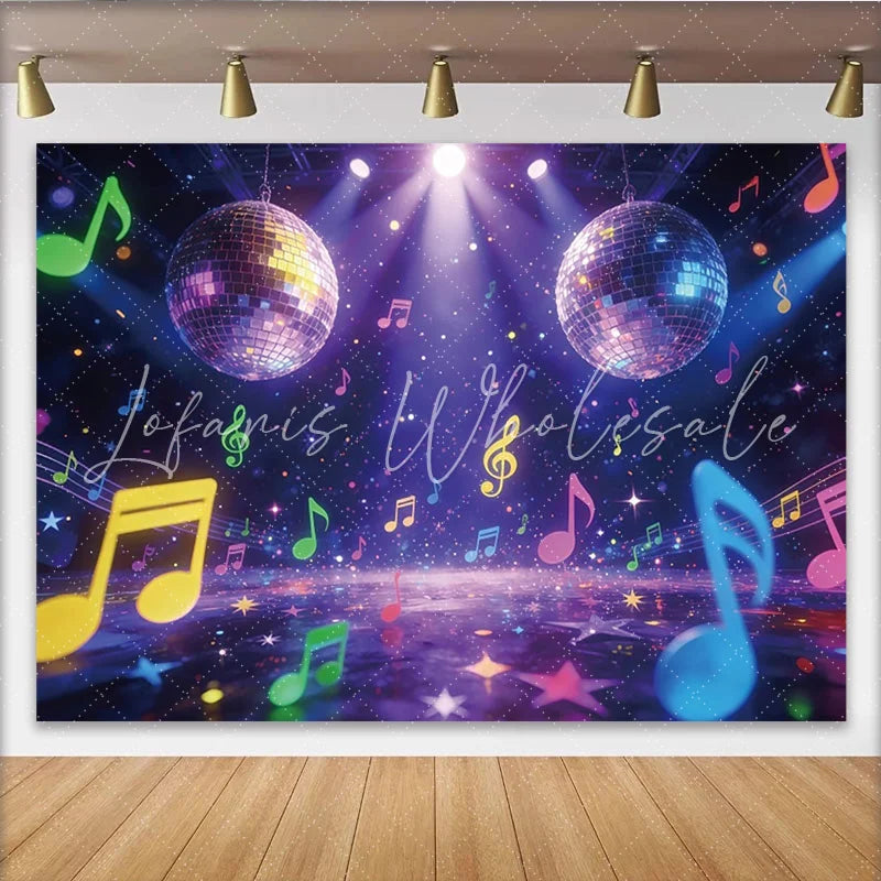 Lofaris Vibrant Disco Music Party Photography Backdrop Colorful Notes and Stars Glittering Studio Background for Festive Celebration