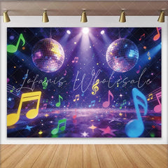 Lofaris Vibrant Disco Music Party Photography Backdrop Colorful Notes and Stars Glittering Studio Background for Festive Celebration