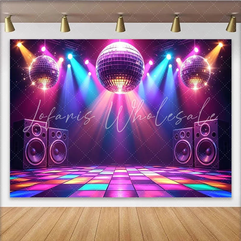 Lofaris Vibrant Disco Party Photography Backdrop with Colorful Lights Dynamic Event Decor for Music Themed Photoshoot and Party