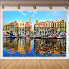 Lofaris Vibrant European Cityscape Photography Backdrop with Canal and Historic Buildings Scenic Studio Background for Travel Photoshoot