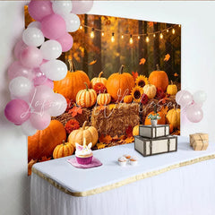 Lofaris Vibrant Fall Pumpkin Patch Autumn Harvest Backdrop with String Lights Photography Background for Thanksgiving Party Decoration