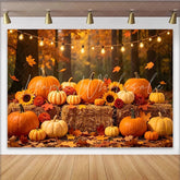 Lofaris Vibrant Fall Pumpkin Patch Autumn Harvest Backdrop with String Lights Photography Background for Thanksgiving Party Decoration