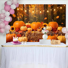 Lofaris Vibrant Fall Pumpkin Patch Autumn Harvest Backdrop with String Lights Photography Background for Thanksgiving Party Decoration
