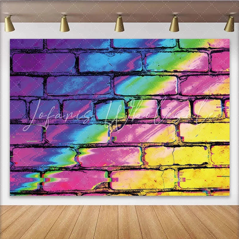 Lofaris Vibrant Glitch Abstract Brick Photography Backdrop Colorful Wall Background for Studio Photoshoot and Party Decor