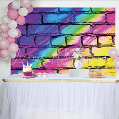 Lofaris Vibrant Glitch Abstract Brick Photography Backdrop Colorful Wall Background for Studio Photoshoot and Party Decor