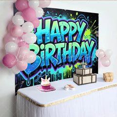 Lofaris Vibrant Graffiti Happy Birthday Backdrop with Paint Splatter Colorful Street Art Style Photo Background for Party Decor