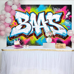 Lofaris Vibrant Graffiti Wall Photography Backdrop with Bold Letters Urban Street Art Background for Photoshoot