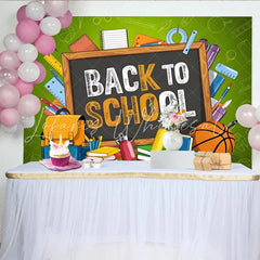 Lofaris Vibrant Green Back to School Backdrop with Blackboard and Supplies Classroom Photography Background for Students