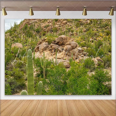 Lofaris Vibrant Green Desert Cactus Photography Backdrop with Rocks and Natural Landscape Scenic Studio Background for Outdoor Photoshoot
