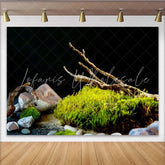 Lofaris Vibrant Green Moss and Stone Natural Scenery Photography Backdrop with Dark Background Earthy Studio Prop for Fine Art Portrait