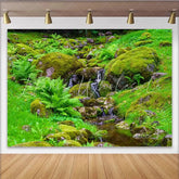 Lofaris Vibrant Green Mossy Rocks Stream Natural Scenery Backdrop Lush Forest Photography Background for Studio Photoshoot