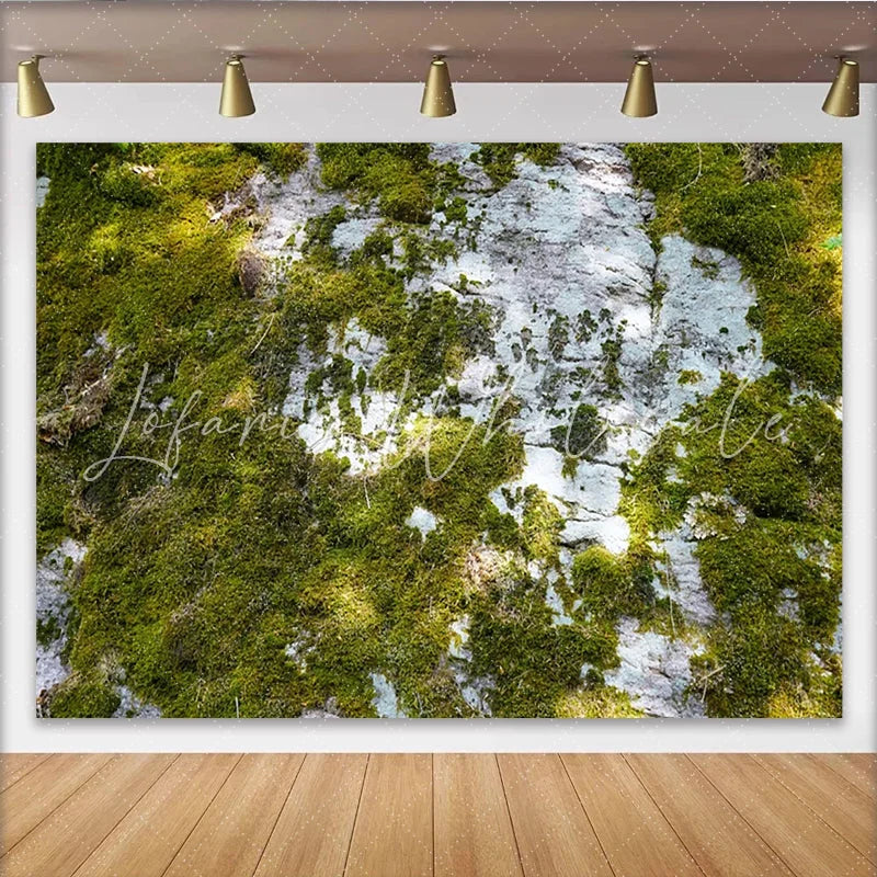 Lofaris Vibrant Green Natural Moss Texture Photography Backdrop Rustic Stone Wall Background for Nature Themed Photoshoot