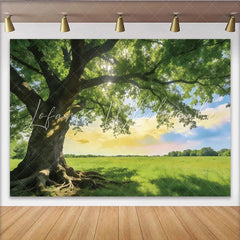 Lofaris Vibrant Green Tree Photography Backdrop with Sunlight and Roots Serene Natural Scenery Background for Outdoor Photoshoot