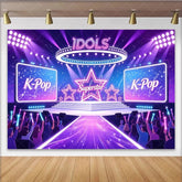 Lofaris Vibrant K-Pop Idol Concert Stage Photography Backdrop with Neon Stars Dynamic Music Show Background for Performance and Party Decor