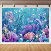 Lofaris Vibrant Mermaid Photography Backdrop with Colorful Coral and Shimmering Bubbles Underwater Fantasy Background for Studio Photoshoot
