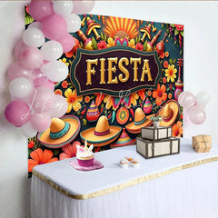 Lofaris Vibrant Mexican Fiesta Backdrop with Colorful Flowers and Sombreros Party Decoration for Celebration Photography